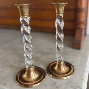 Vintage Brass and Lucite twist candlesticks